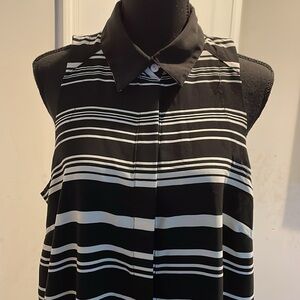 Spense Dress Women Size 12 Black White Stripe Open Front Button Down Relaxed Fit